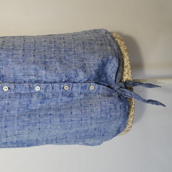 Talbots Women's Blue Chambray 100% Linen Button Down Tie Front Top Size SP - Picture 4 of 14